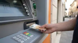 Persona ritira banconote da un bancomat, immagine sul prelievo di denaro e possibili obblighi di restituzione